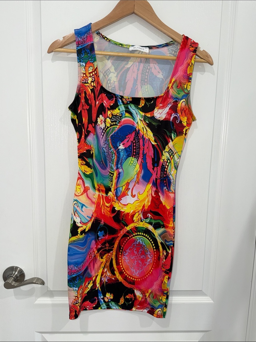 Glance Vibrant Multicolor Sleeveless Bodycon Dress size small NWOT